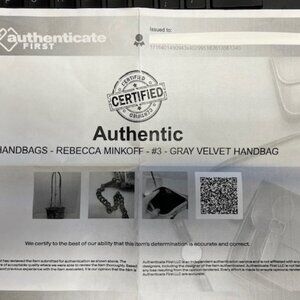 Rebecca Minkoff Gray Velvet Handbag W/ COA